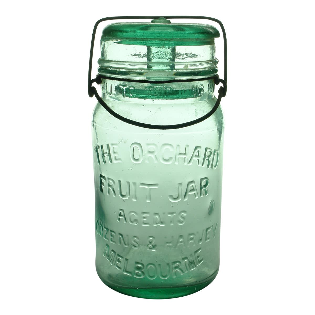 Fruit Preserving Jar. The Orchard Fruit Jar. Agents Cozens & Harvey Melbourne. Immerser lid. Quart. (Victoria)