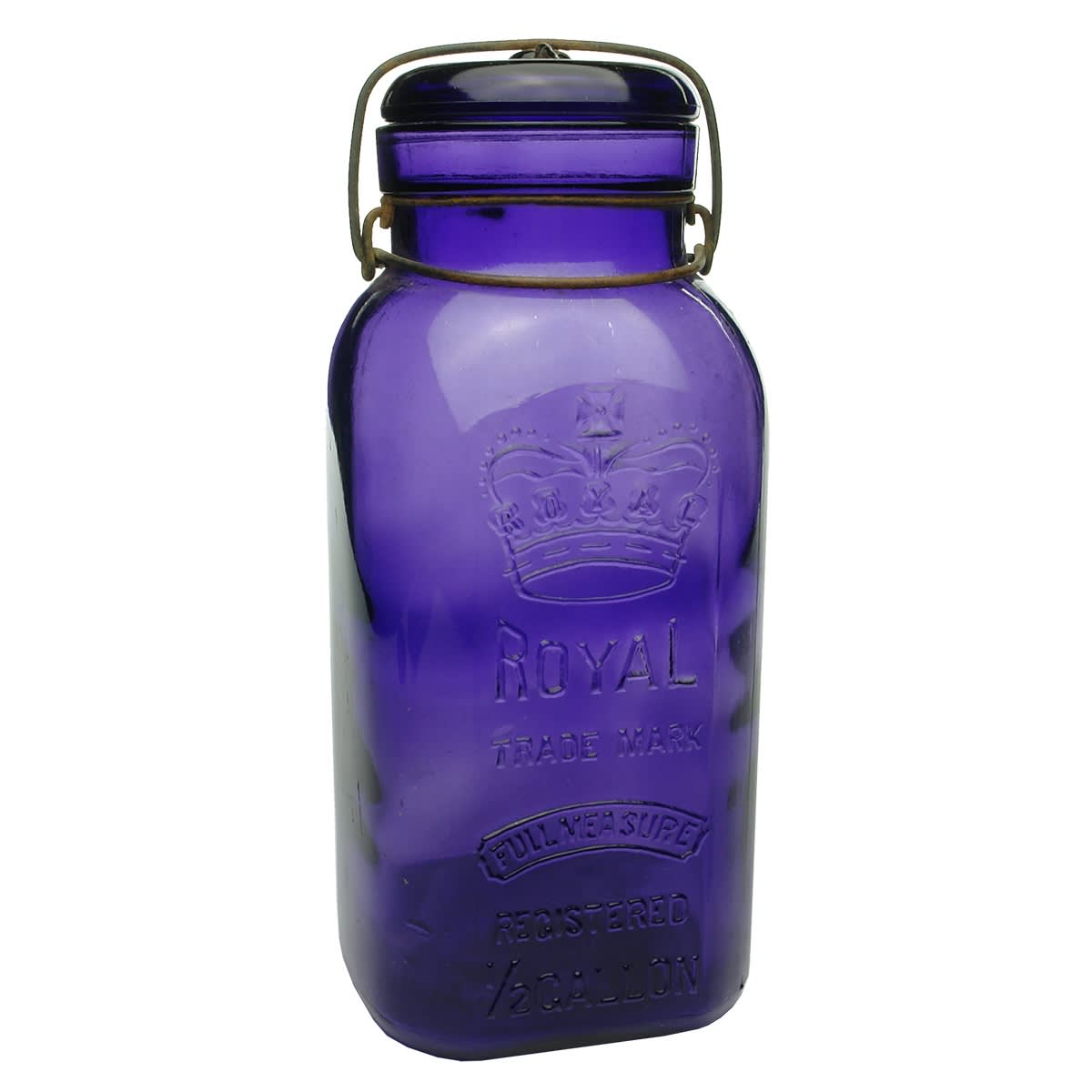Household. Fruit Jar. Royal with large Crown. A. G. Smalley & Co. Boston. Half Gallon. Zapped to dark purple. (USA)