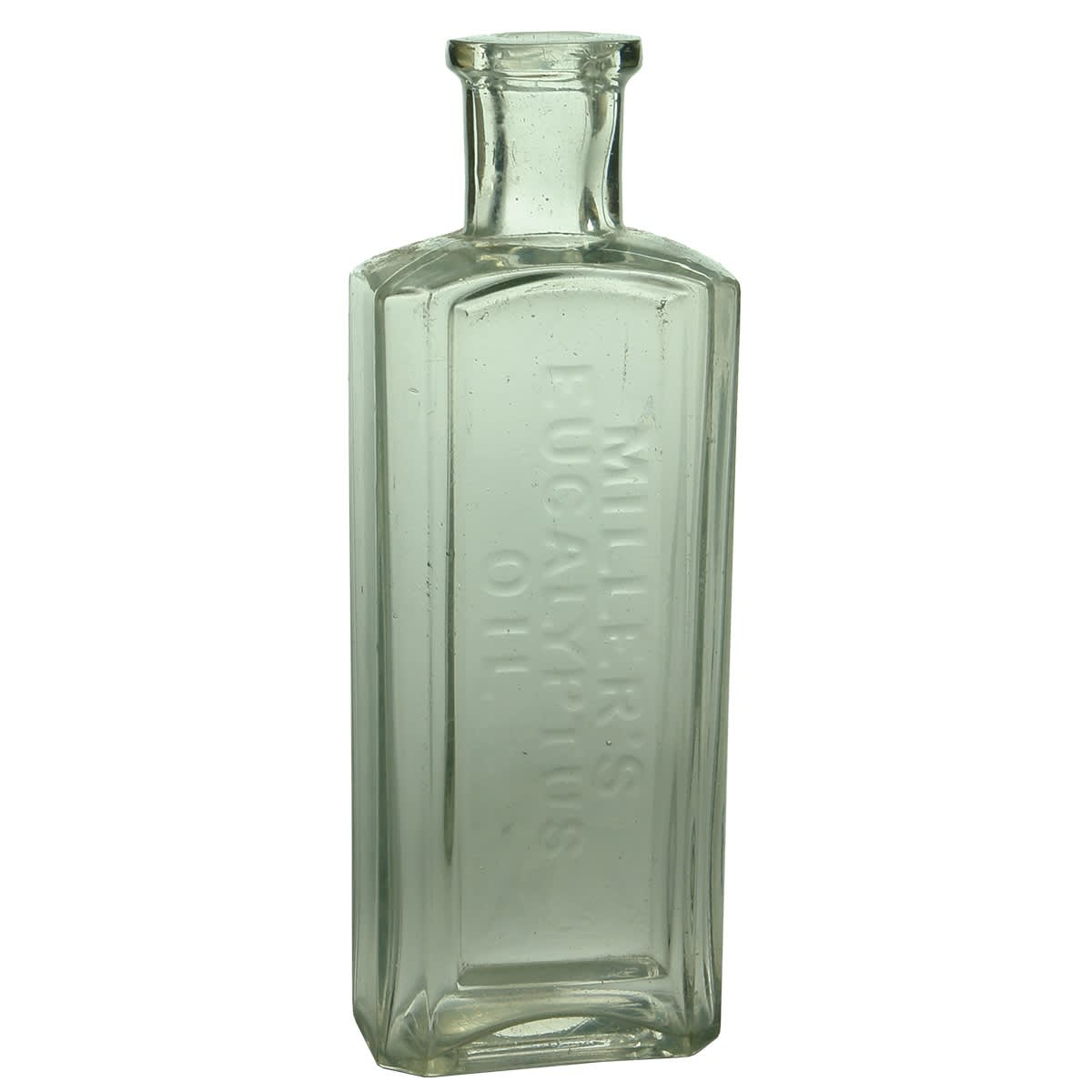 Eucalyptus. Miller's Eucalyptus Oil. Clear. Oblong. 2 oz. 129 mm. (Tasmania)