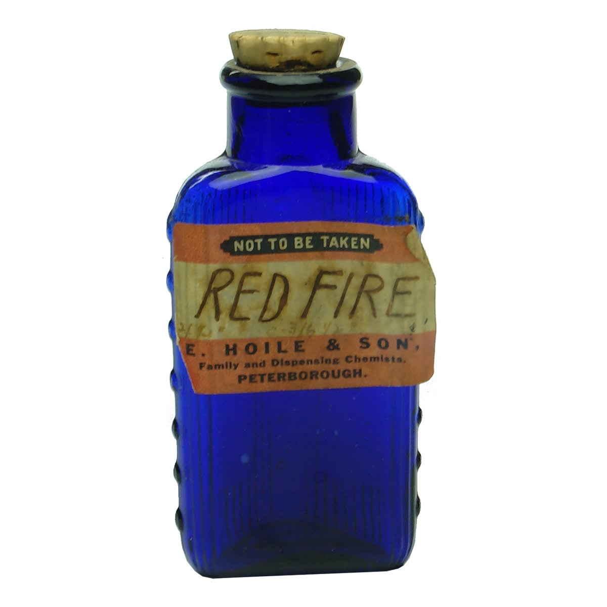 Poison. E. Hoile & Son, Peterborough. Label on cobalt bottle with hobnails down the corners. 4 oz. (South Australia)