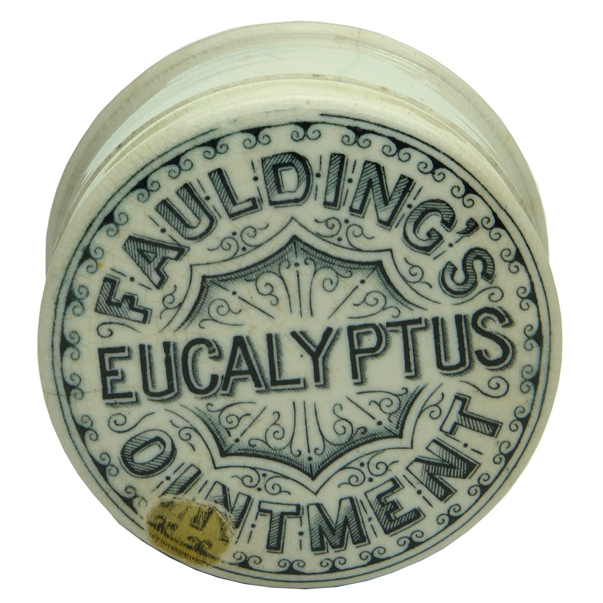 Pot Lid. Faulding's Eucalyptus Ointment. 64 mm diameter. (South Australia)