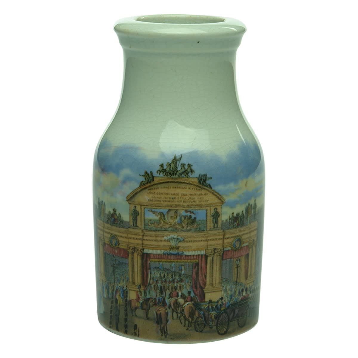Pratt Jar. England showers her blessing on you. Tall shape. (United Kingdom)