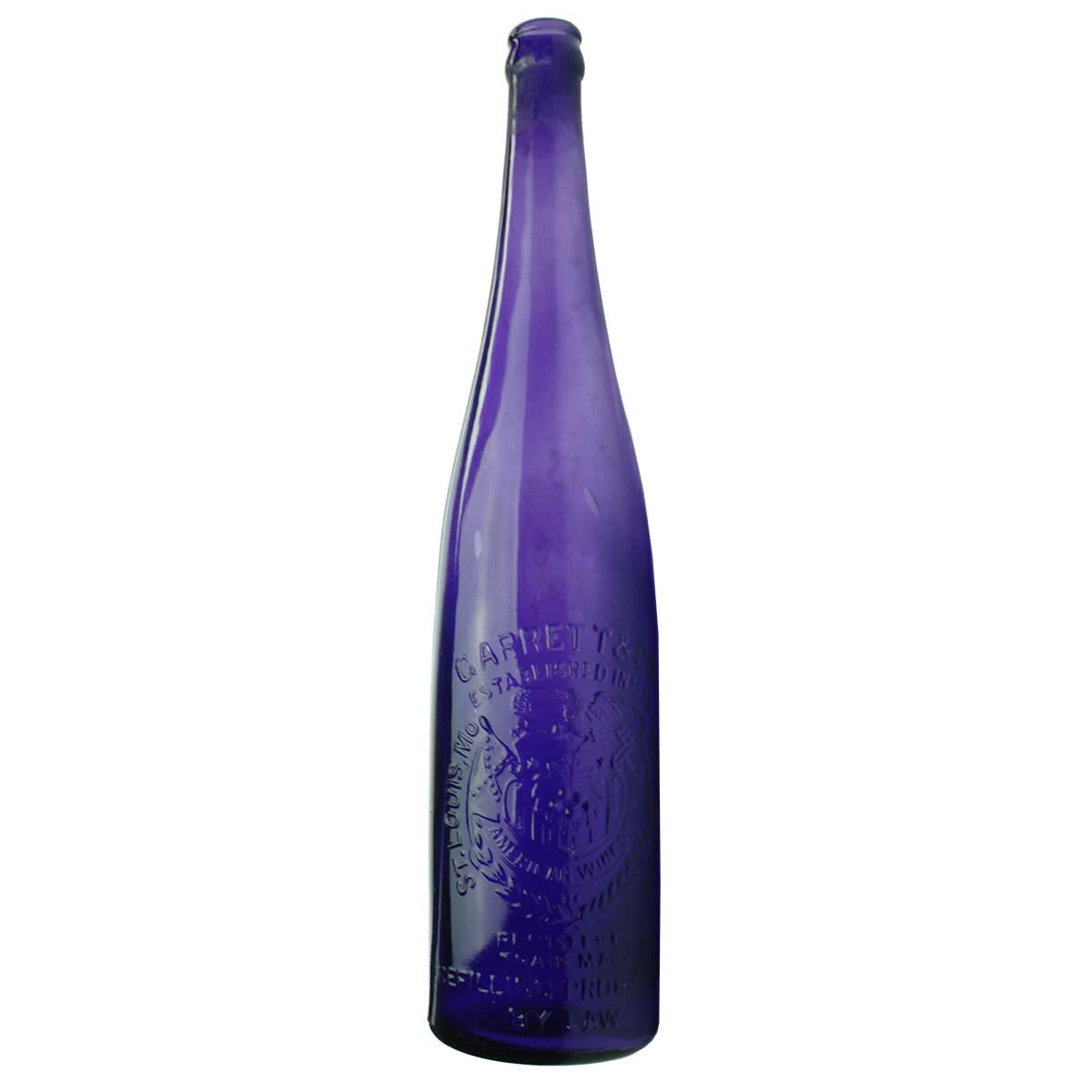 Crown Seal Wine. Garrett & Co American Wines. St. Louis. Norfolk. Eagle & Shield with Grapes. Zapped dark purple. 26 oz.