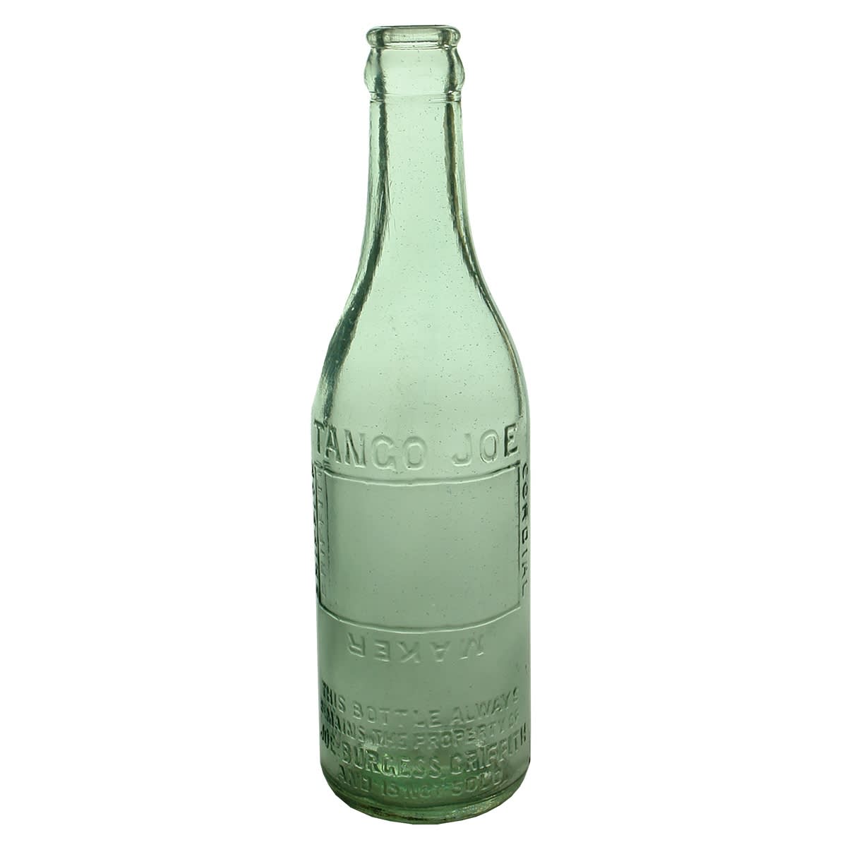 Crown Seal. Tango Joe Cordial Maker Griffith. Joe Burgess. Aqua. 10 oz. (New South Wales)
