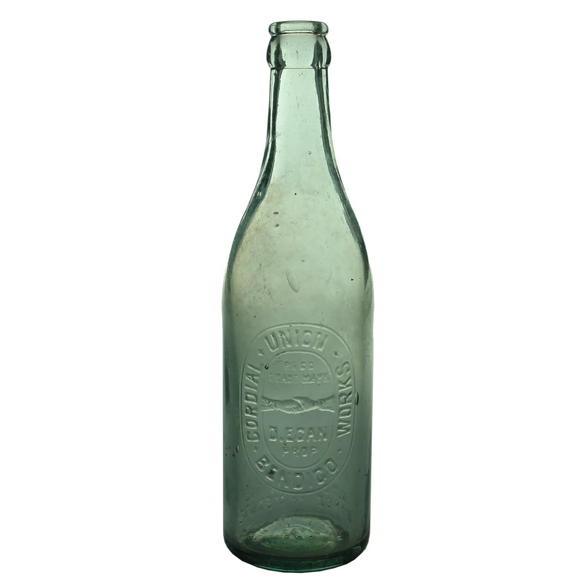 Crown Seal. Union Cordial Works Bendigo. D. Egan. Shaking Hands. Handshake. Aqua. 10 oz. (Victoria)