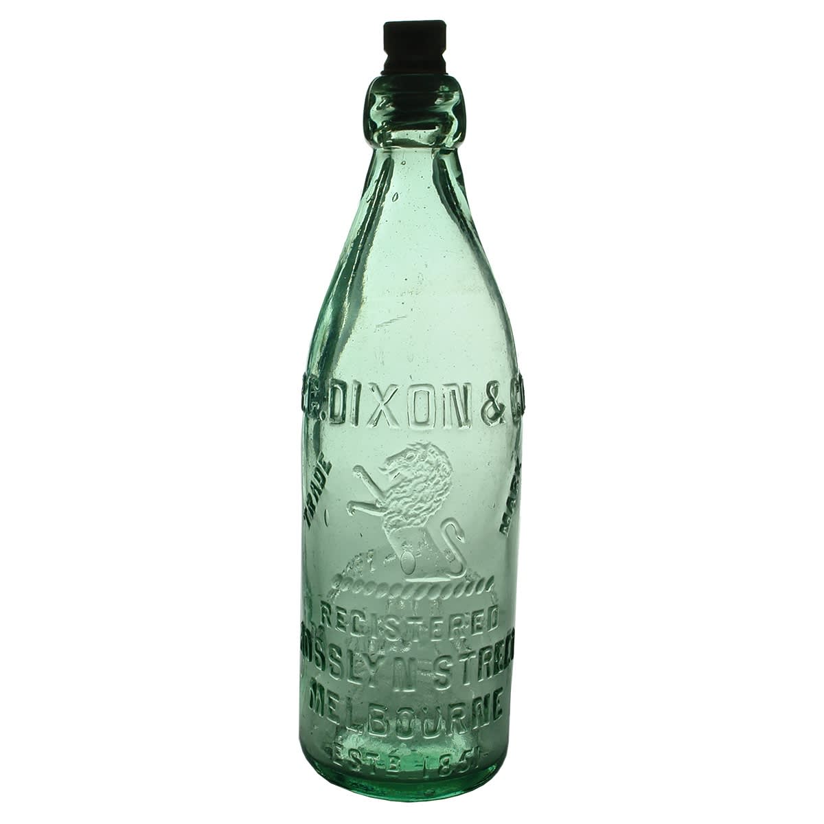 Internal Thread. P. G. Dixon & Co, Rosslyn Street, Melbourne. Rampant Demi Lion. Aqua. 26 oz. (Victoria)