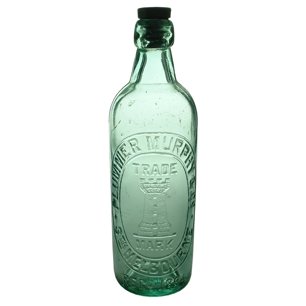 Internal Thread. Plummer Murphy & Co, South Melbourne. Castle or Turret. Aqua. 26 oz. (Victoria)