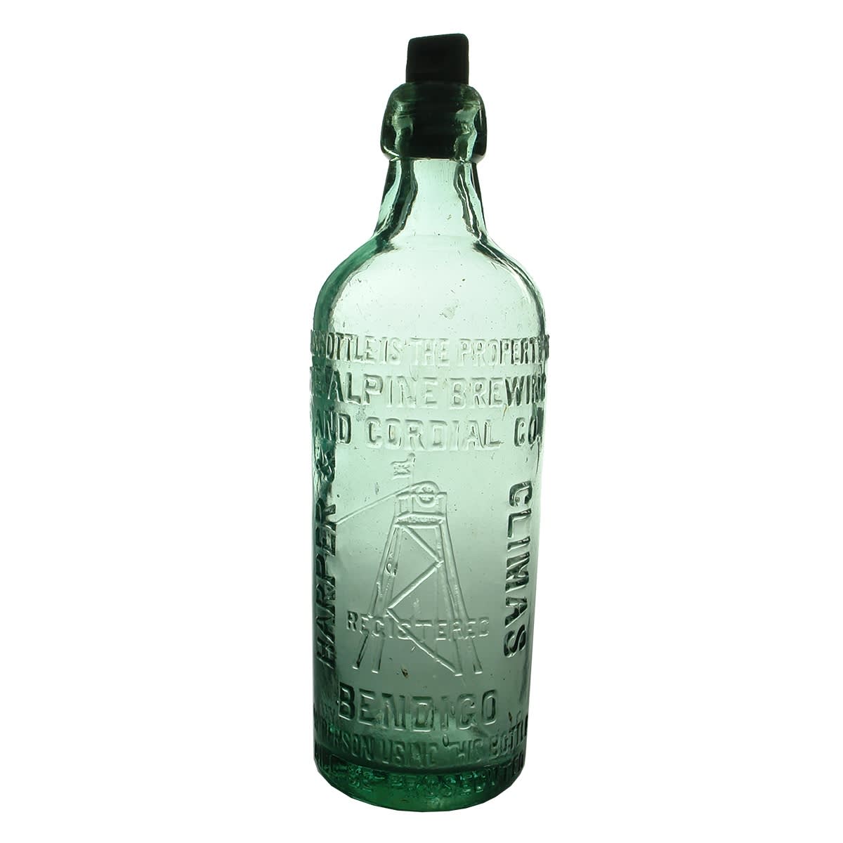Internal Thread. Harper & Climas, Bendigo. The Alpine Brewing & Cordial Co. Poppet Head. Aqua. 26 oz. (Victoria)