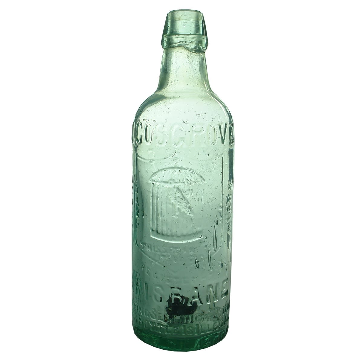Lamont. J. Cosgrove, Brisbane. Parrot in Cage. This Speaks for itself. Lamonts Patent on back. Aqua. 26 oz. (Queensland)