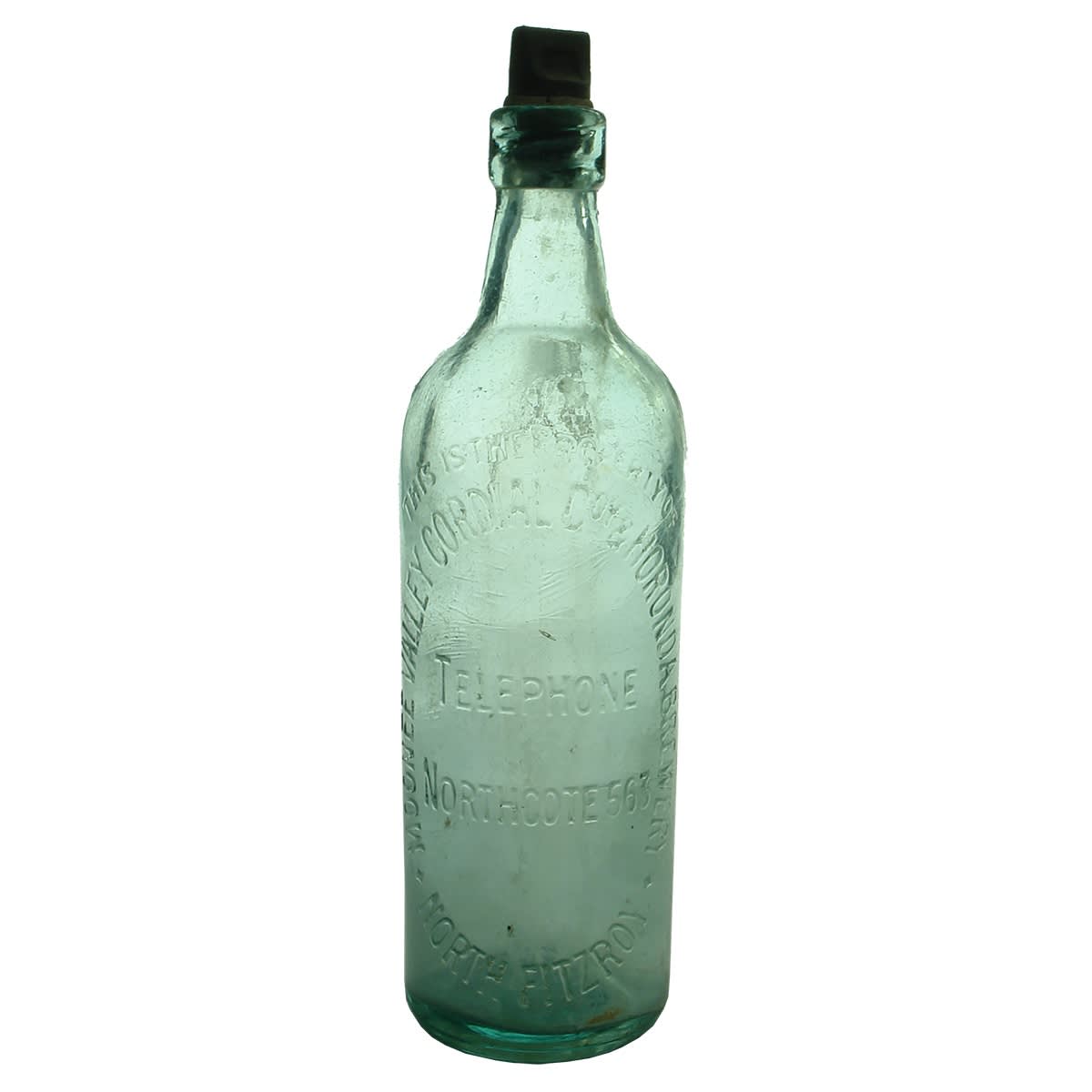 Internal Thread. Moonee Valley Cordial Coy & Horonda Brewery. North Fitzroy. Machine top. Aqua. 26 oz. (Victoria)
