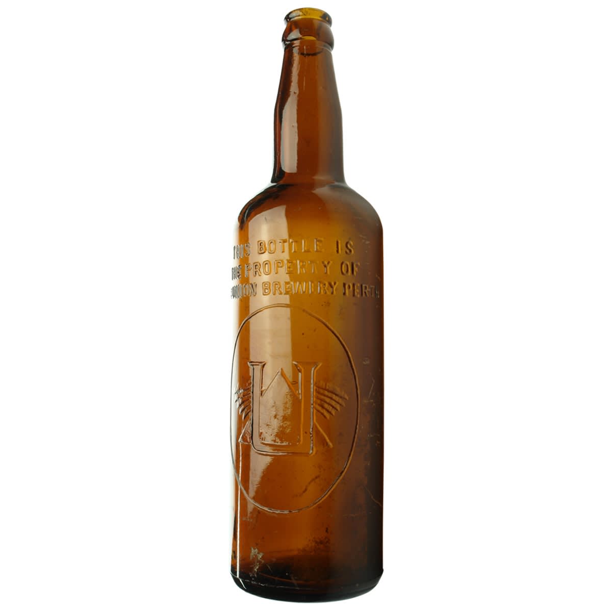 Crown Seal Beer. Union Brewery, Perth, Winged U trade mark. Amber. 26 oz. (Western Australia)