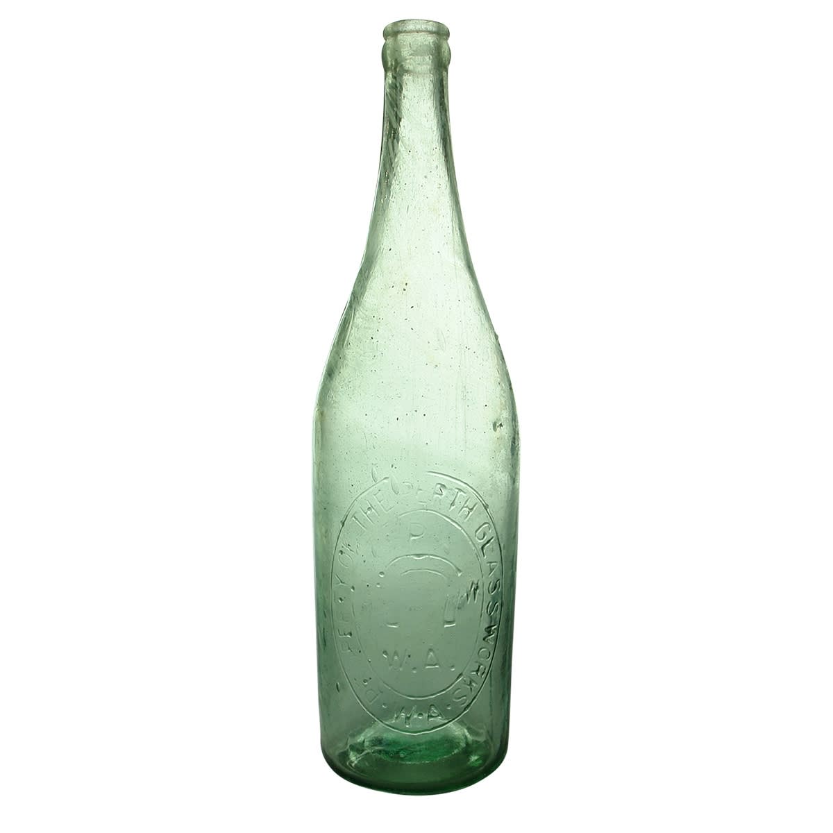 Beer. Perth Glassworks in Oval Badge. Crown Seal. Aqua. 26 oz. (Western Australia)