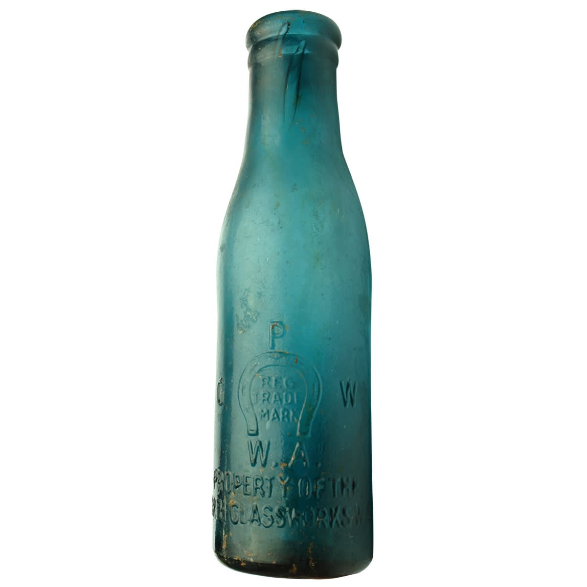 Chutney. Perth Glass Works. Horseshoe. Dark Blue Green. 13 oz. (Western Australia)