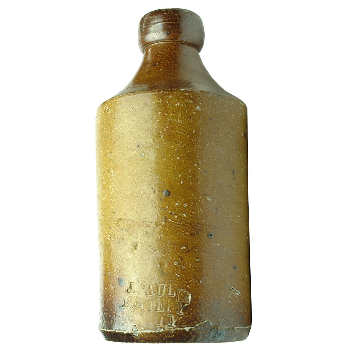 Impressed Ginger Beer. J. Paul's Pottery Sydney. Salt Glaze. 10 oz. (New South Wales)