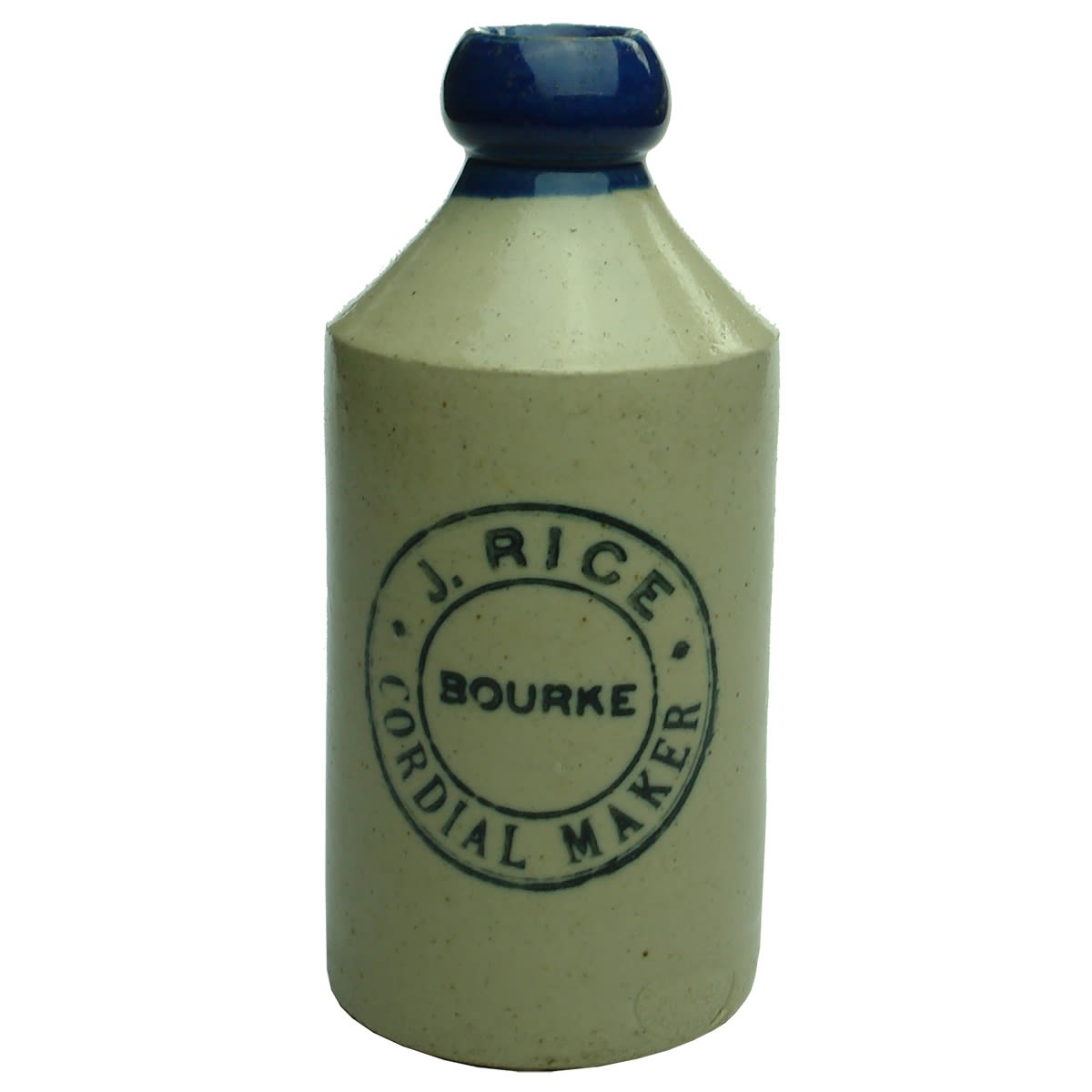 Ginger Beer. J. Rice, Bourke Cordial Maker. Blue Lip. Dump. (New South Wales)