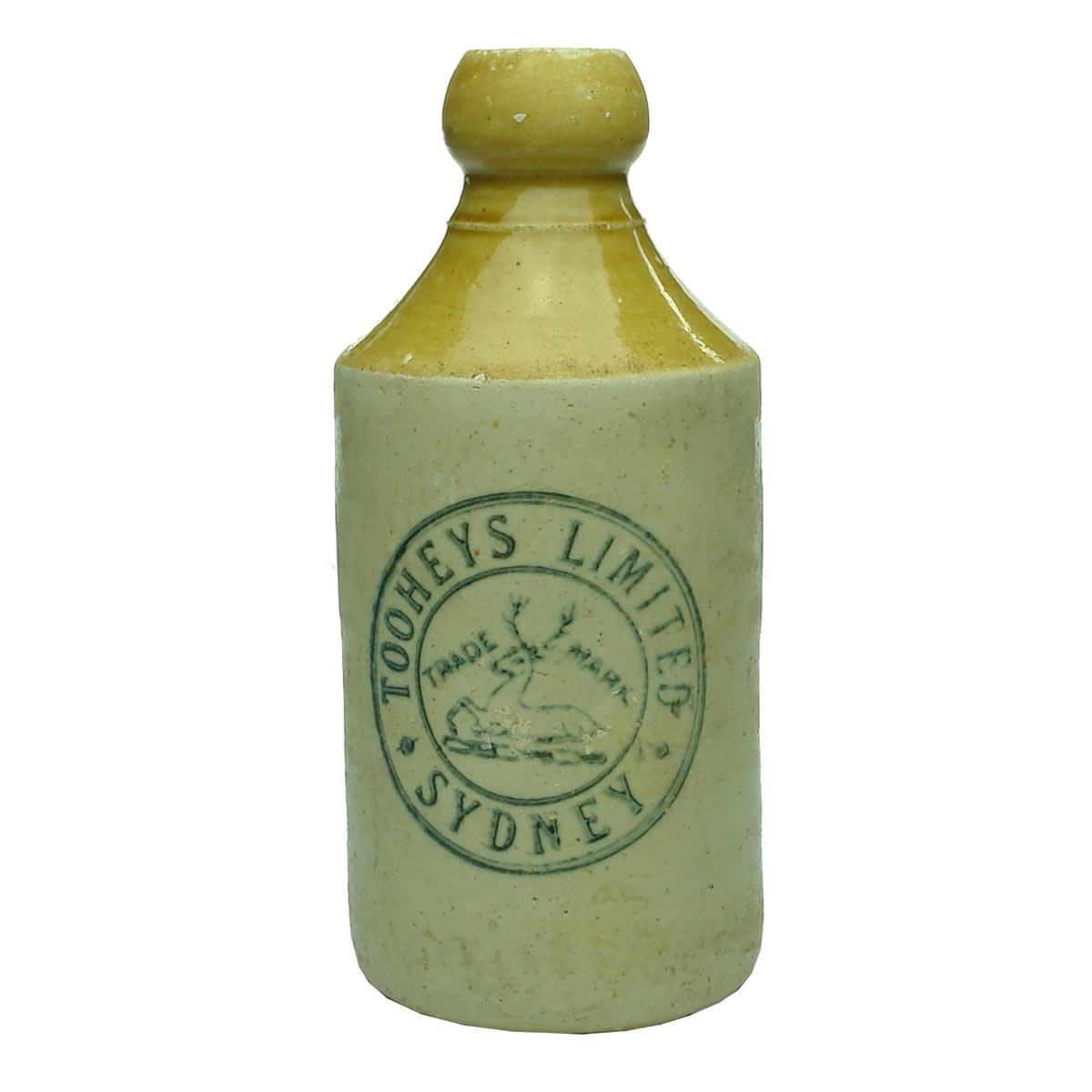 Ginger Beer. Tooheys Limited, Sydney. Stag. R. Fowler pottery. Tan top. (New South Wales)
