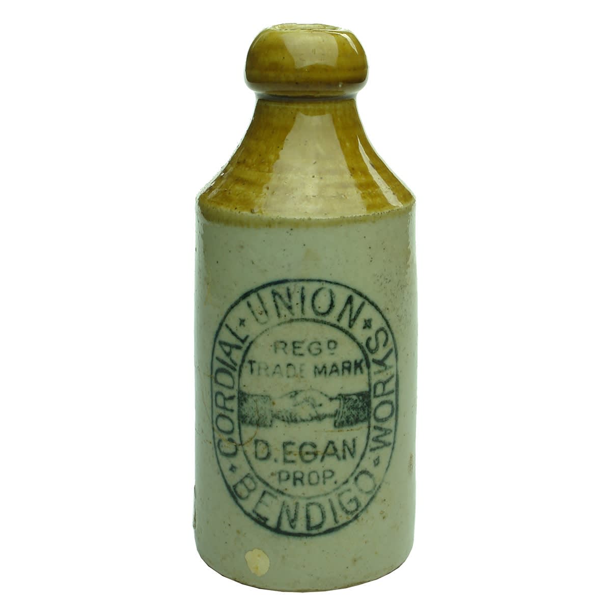 Ginger Beer. Union Cordial Works, D. Egan, Bendigo. Dump. Tan Top. Cork Stopper. (Victoria)