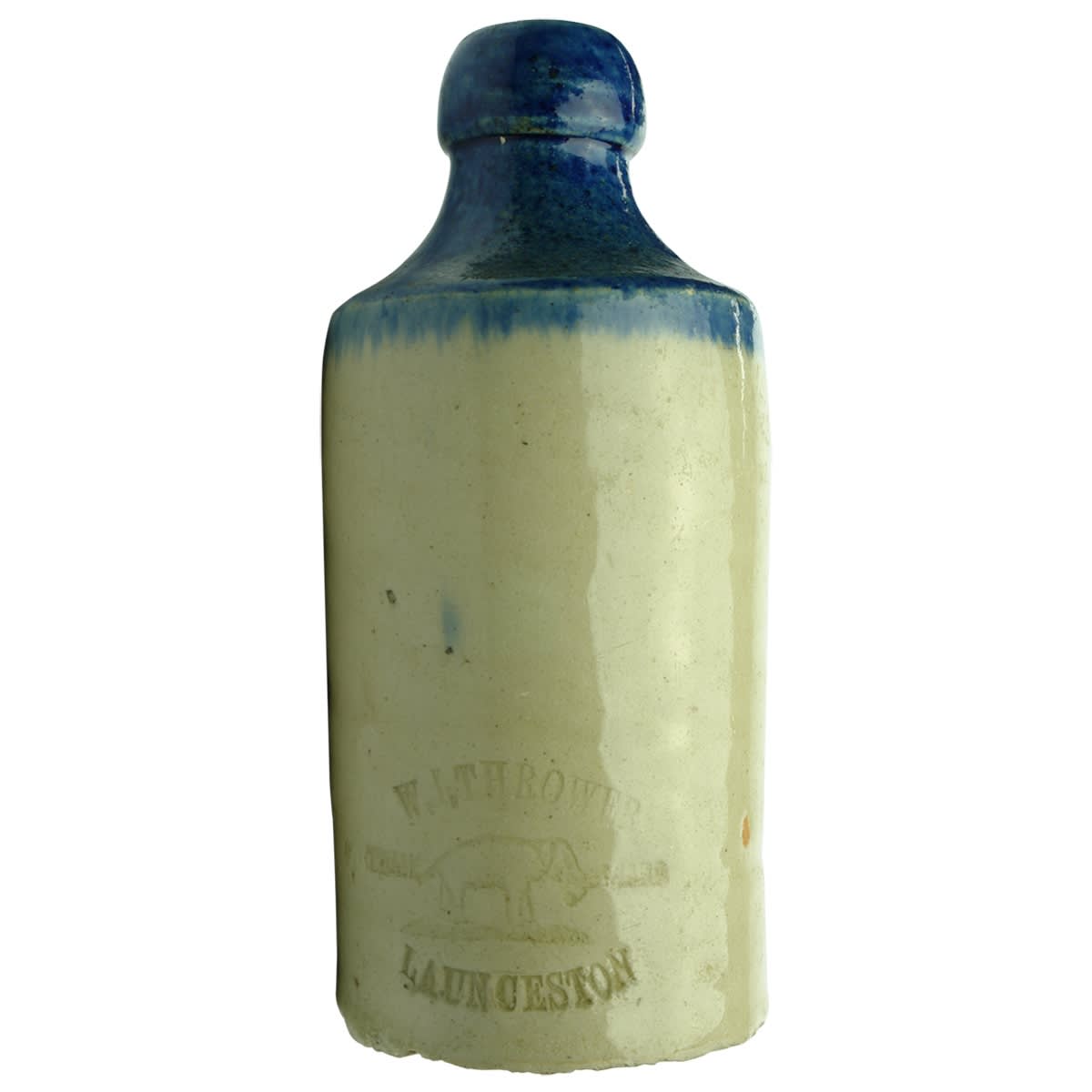 Ginger Beer. W. I. Thrower, Launceston. Elephant. Impressed. Blue Blob Top. (Tasmania)