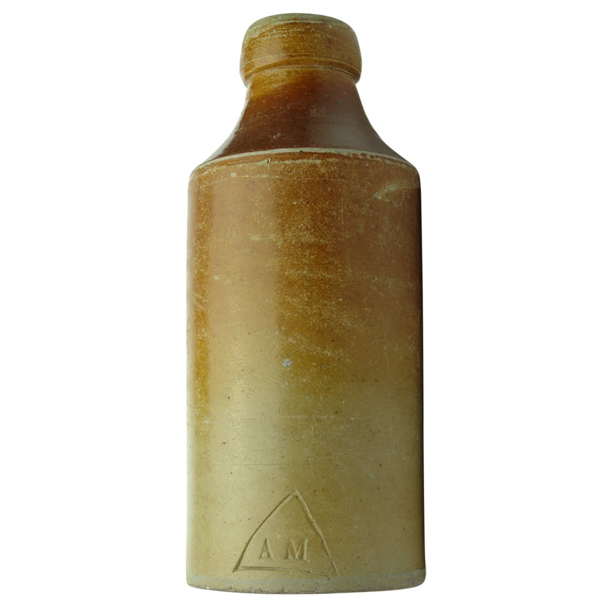 Ginger Beer. AM (in a triangle). Salt glaze. Impressed. Dump. (Annie Mason? Tasmania)