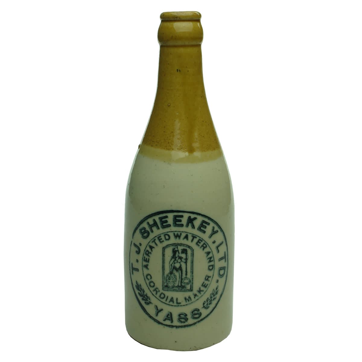 Ginger Beer. T. J. Sheekey Ltd., Yass. Britannia She & Key. Crown Seal. Tan Top. (New South Wales)