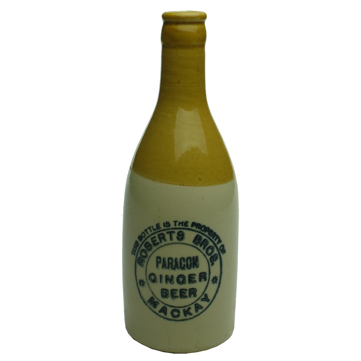 Ginger Beer. Roberts Bros., Mackay. Paragon. Govancroft variety. Light tan top. (Queensland)