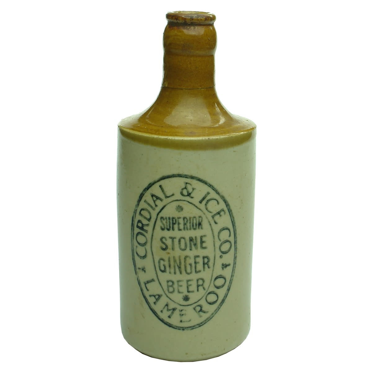 Ginger Beer. Lameroo Cordial & Ice Co. Bendigo Pottery. Crown Seal. (South Australia)