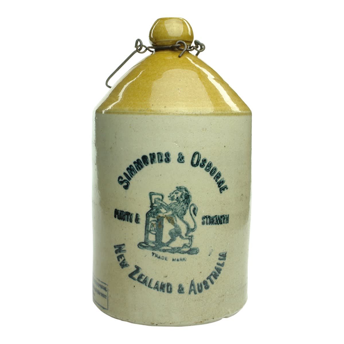 Demijohn. Simmonds & Osborne, New Zealand & Australia. Tan Top. Internal Thread. 1 Gallon.
