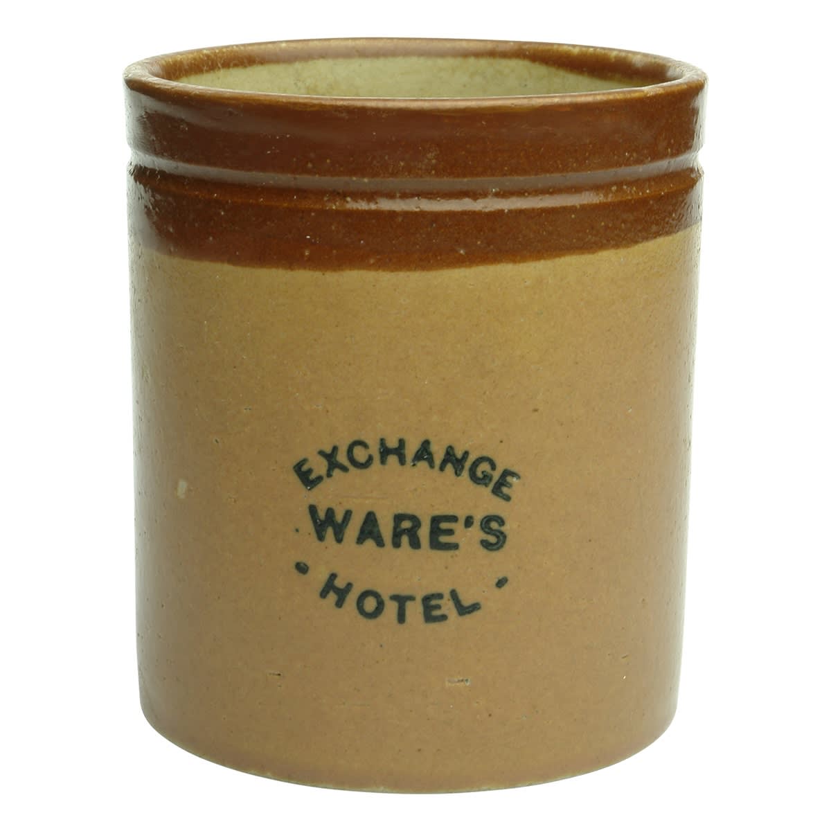 Printed Beer Mug. Ware's Exchange Hotel. Adelaide and/or Kalgoorlie. Large size. 110 mm. (South Australia & Western Australia) (Late Kingsley Durdin collection)
