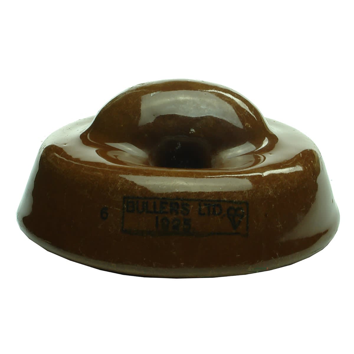Insulator. Donut shaped. Bullers Ltd 1925. Brown Porcelain.