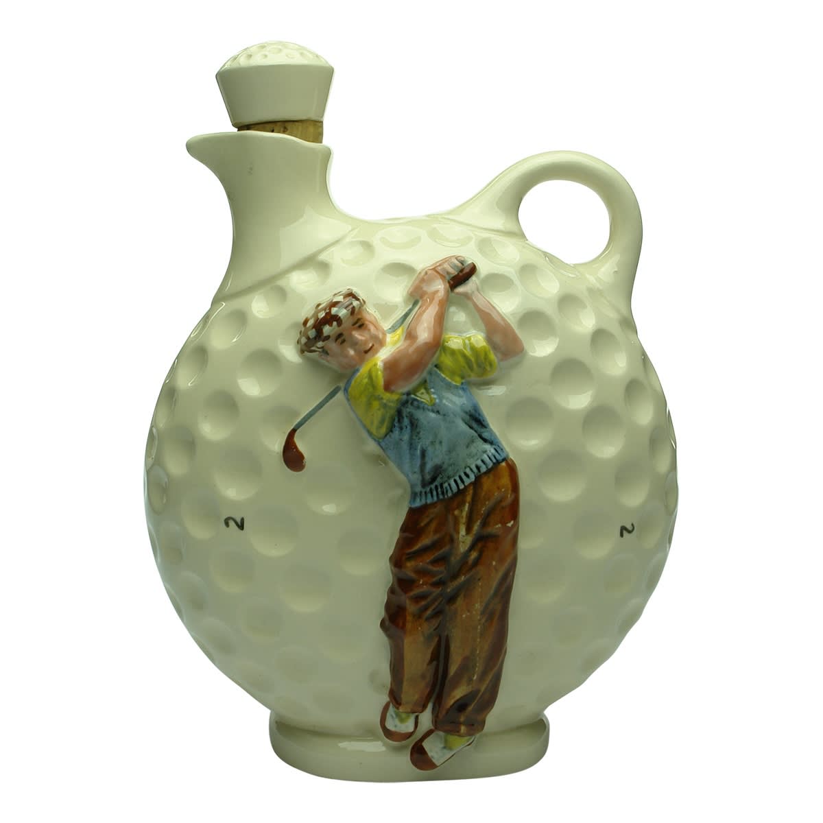 Pottery. Diana Pottery Golfer Handled Jug with stopper.