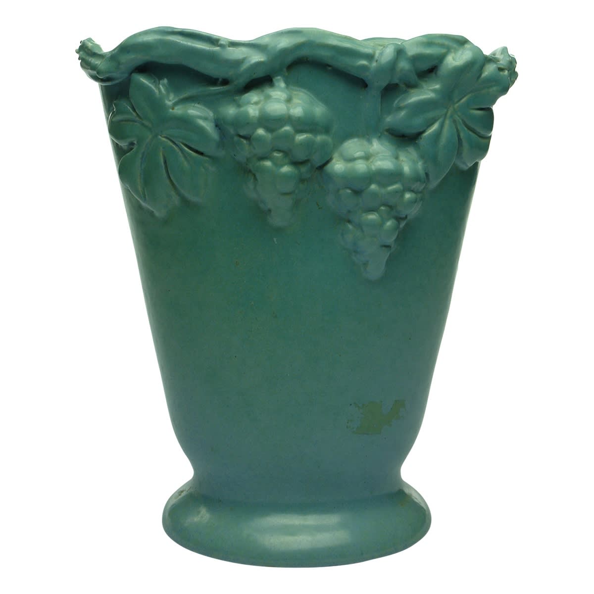 Pottery. Eric Juckert Vase with Grapes and Vine Design. Blue/Green Colouration. (Victoria)