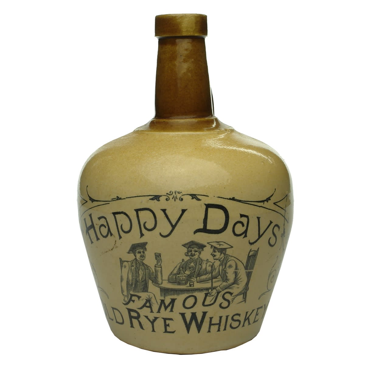 Whisky Jug. Happy Days Famous Old Rye Whiskey.