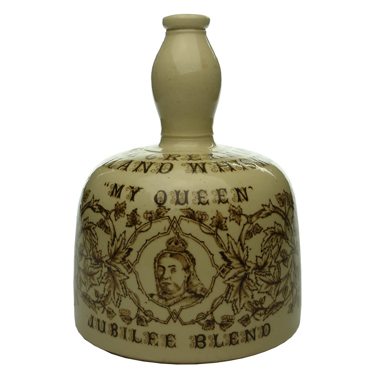Whisky Jug. My Queen. Jubilee Blend. Thom & Cameron Limited Glasgow. Mallet shape.