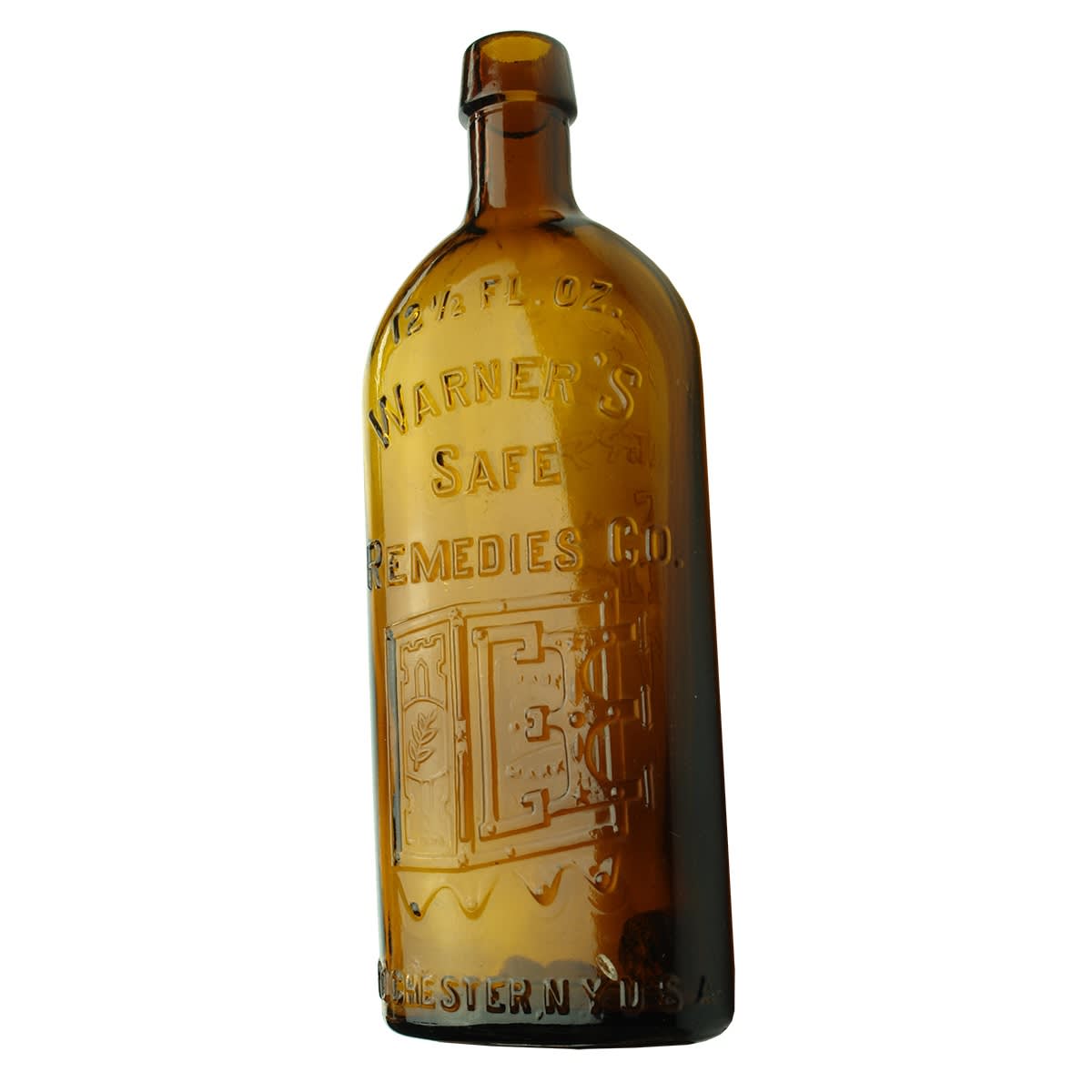 Warners Safe Cure. Warner's Safe Remedies Co., Rochester. Amber. 12.5 oz.