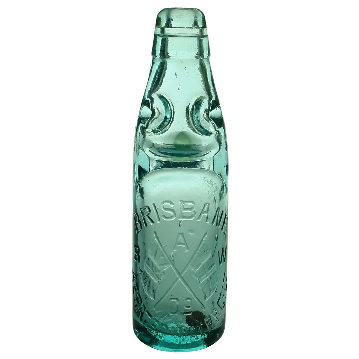 Codd. Brisbane Aerated Water Co Ltd. Crossed Flags. Blue Aqua. 6 oz. (Queensland)