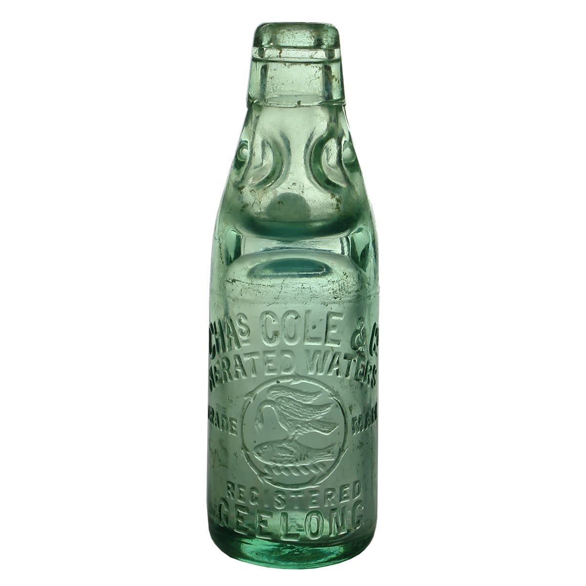 Codd. Chas Cole & Co Geelong. Heron & Fish. Dobson. Aqua. 6 oz. (Victoria)