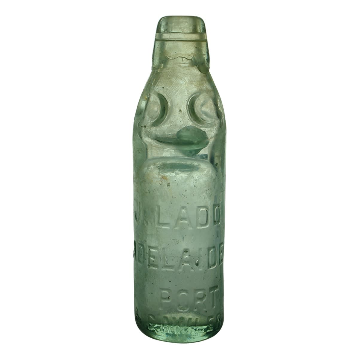 Codd. J. Ladd, Adelaide, Port & Gawler. M base mark. Dobson. Aqua. 6 oz. (South Australia)