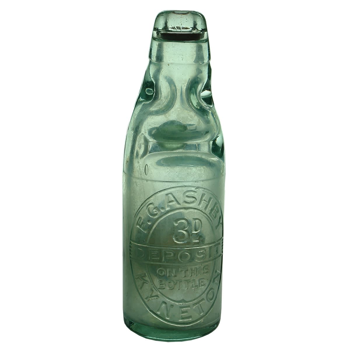 Codd. F. G. Ashby, Kyneton. 3d Deposit. Original T. Ashby Kyneton Soda Water Label. 6 oz. (Victoria)