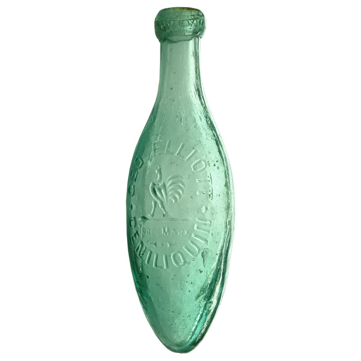 Torpedo. Geo. Elliott, Deniliquin.  Rooster. Aqua. 10 oz. (New South Wales)