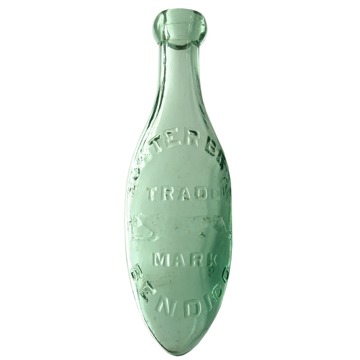 Torpedo. Hunter Bros., Bendigo. Greyhound. Upright version. Aqua. 10 oz. (Victoria)
