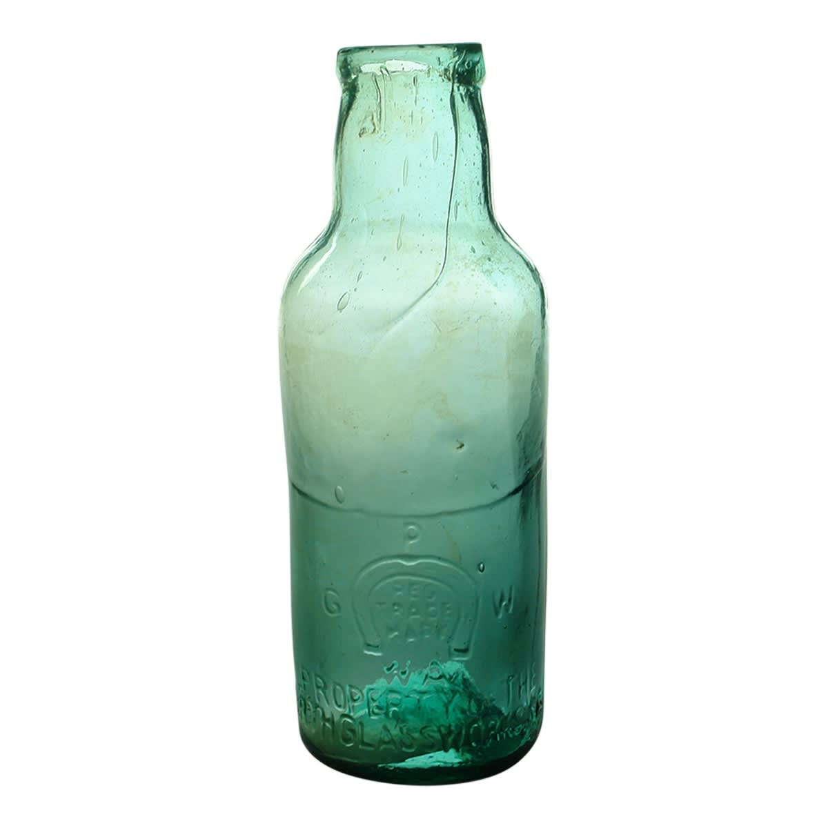 Pickle. Perth Glass Works. Horseshoe. Deep Aqua. 1 Pint. (Western Australia)
