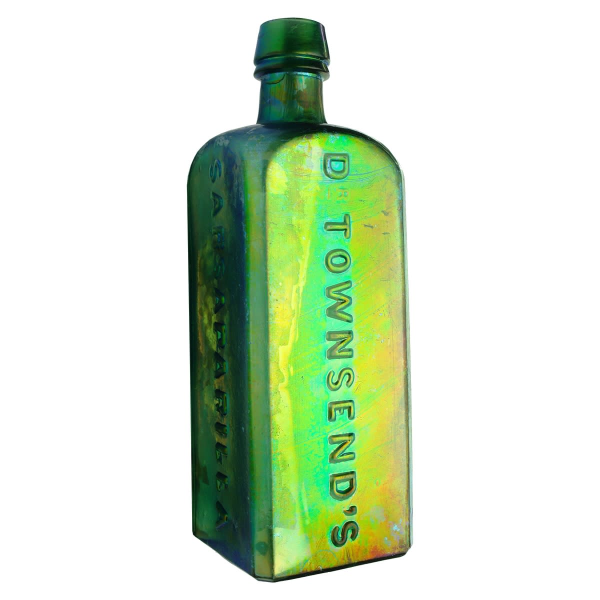 Sarsaparilla. Dr Townsend's, Albany NY. Double collar top. Opalescent Green. 26 oz. (United States)