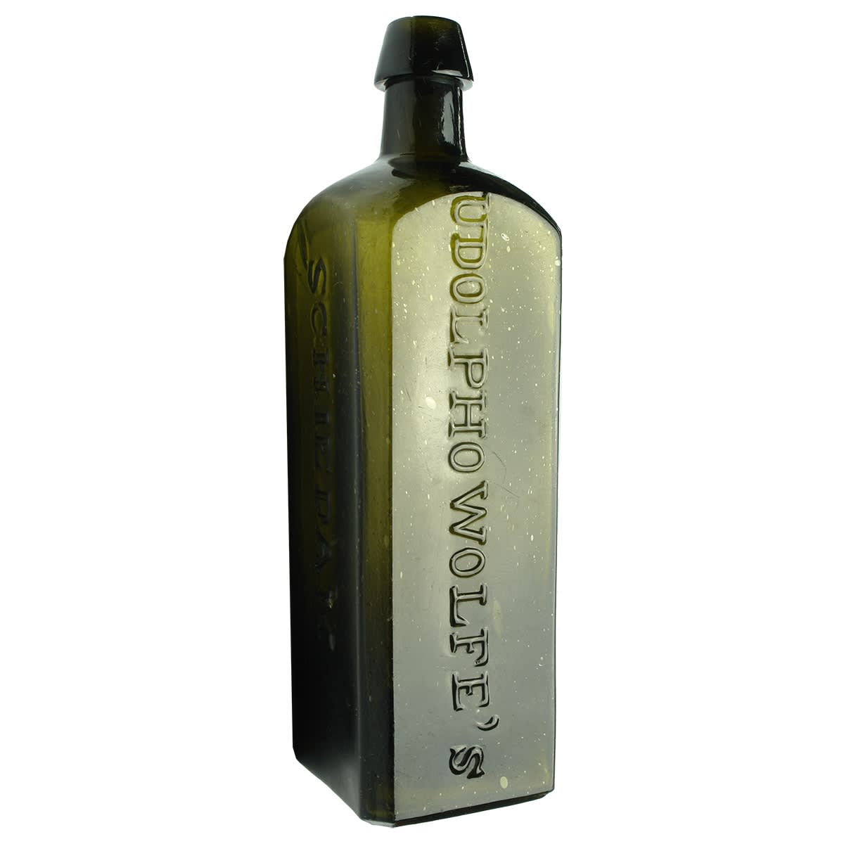 Schnapps. Udolpho Wolfe's. Iron Pontil. Black. 26 oz.
