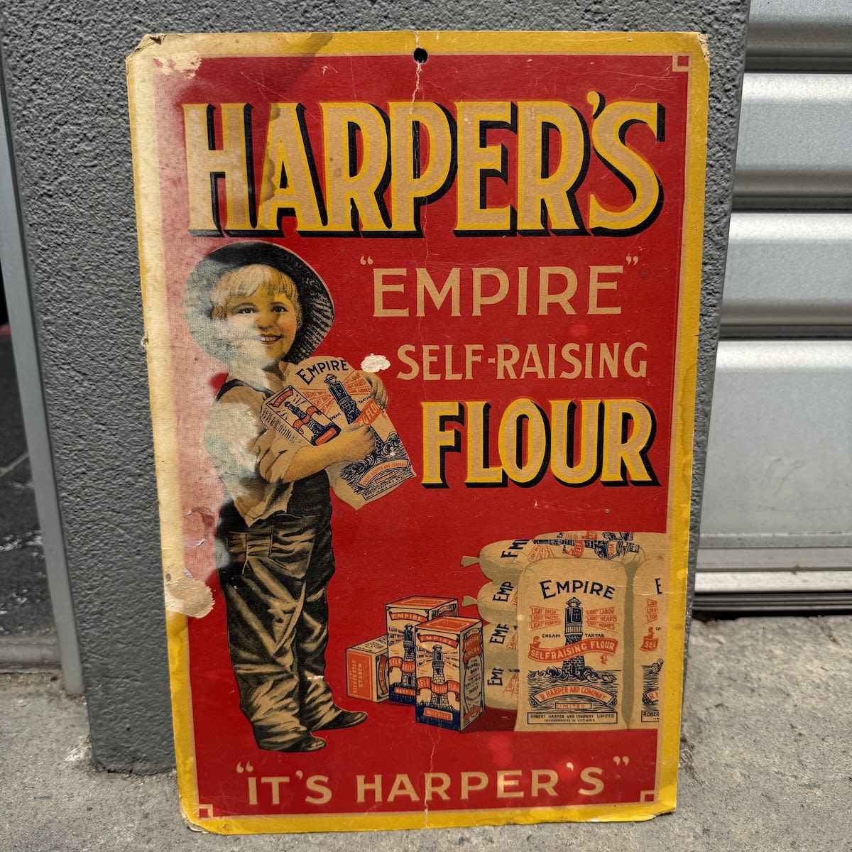 Original Advertising Card. Harper's Empire Self Raising Flour. It's Harper's. List of Harpers products on the back. 
