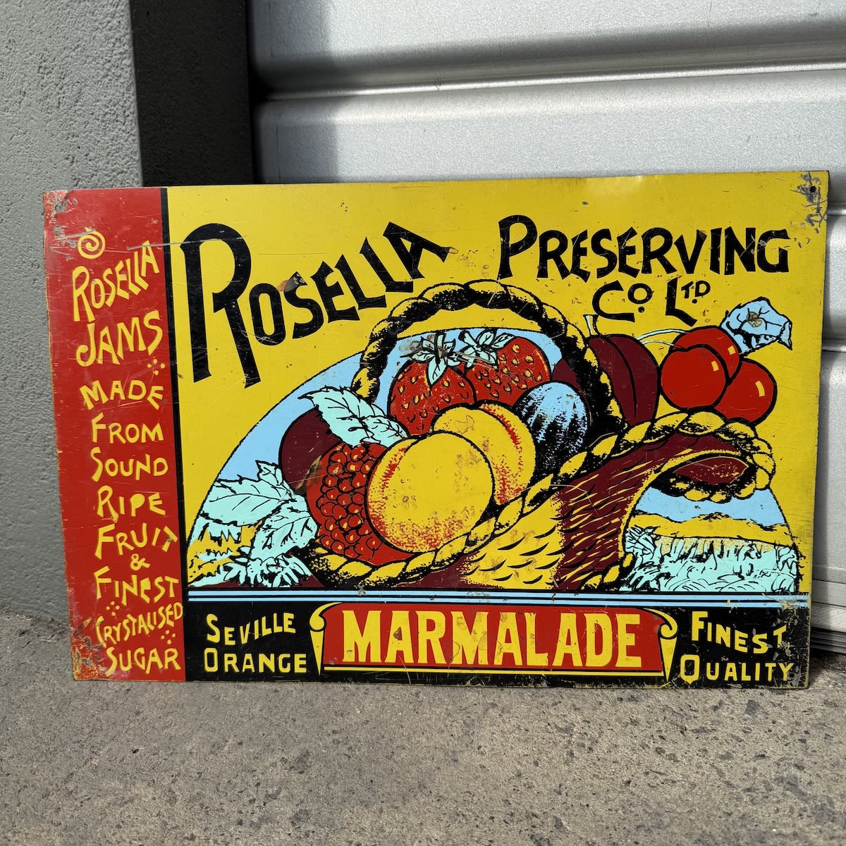 Reproduction Tin Sign. Rosella Preserving Co Ltd. Seville Orange Marmalade. Rosella Jams made from Sound Ripe Fruit & Finest Crystallised Sugar.