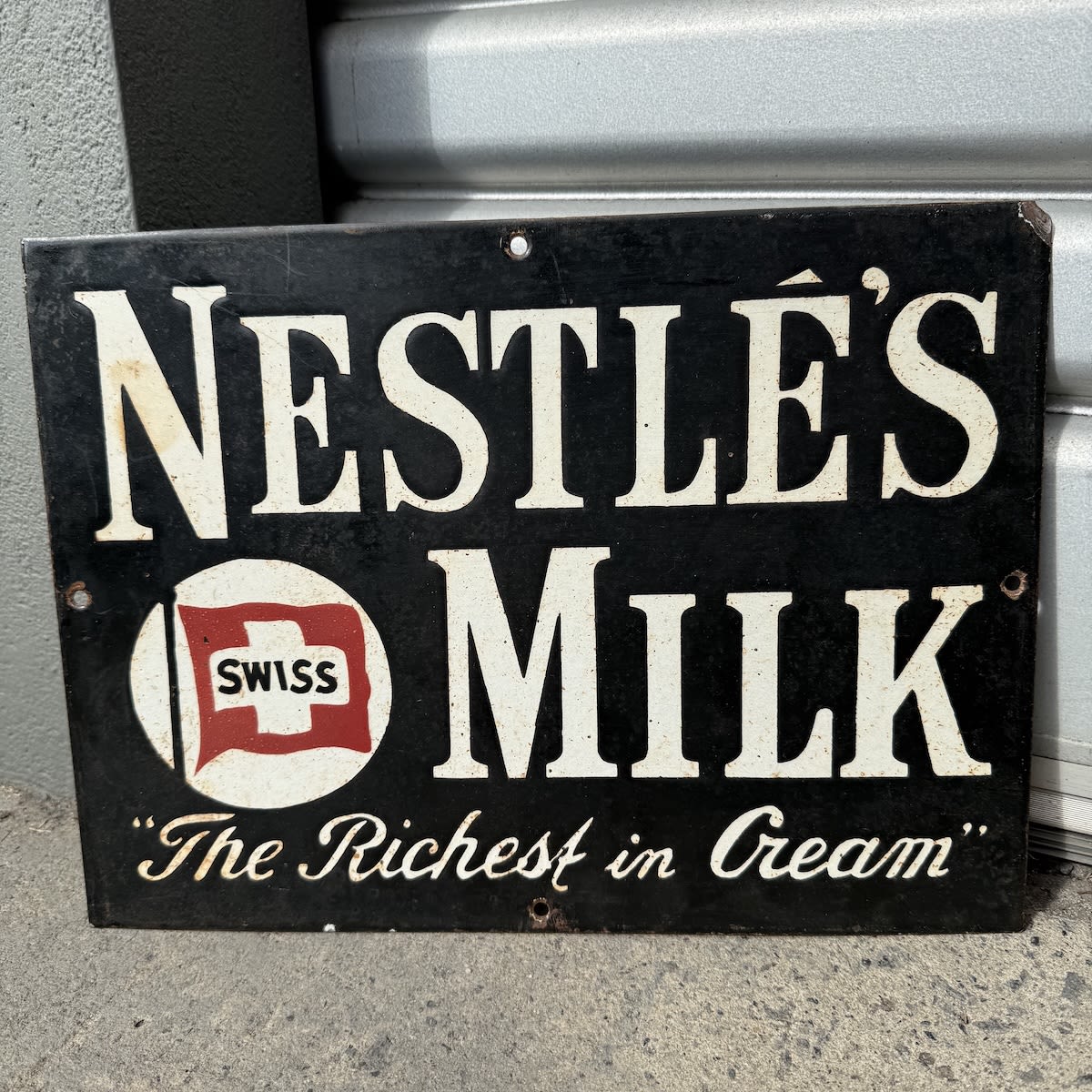 Enamel Sign. Nestle's Milk. Swiss. The Richest in Cream. Small sign, 381 x 280 mm. 