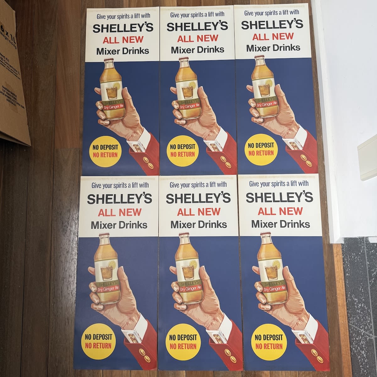 6 Display Posters. All Shelley's All New Mixer Drinks. Dry Ginger Ale. No Deposit No Return. (New South Wales)