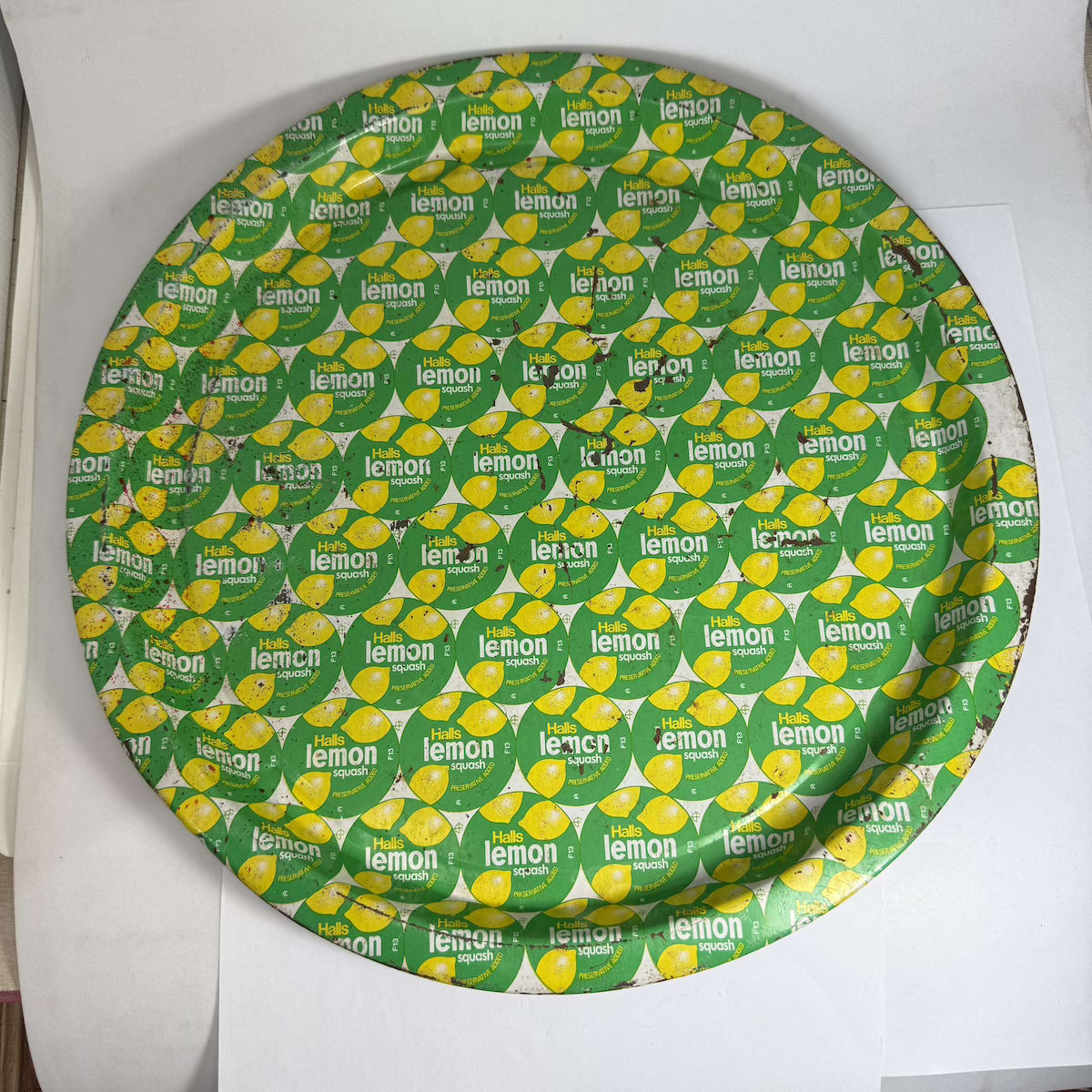 Advertising Serving Tray. Halls Lemon Squash. Green & Gold. (Norwood, South Australia)