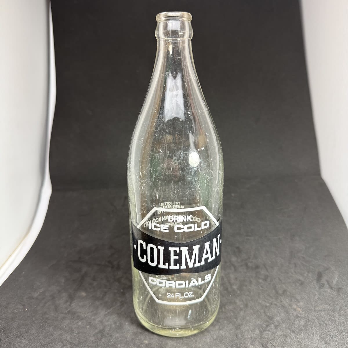 Ceramic Label Crown Seal. Coleman Cordials. Geo. A. Coleman & Co. Ltd., Kempsey. Black & White. 24 oz. (New South Wales)
