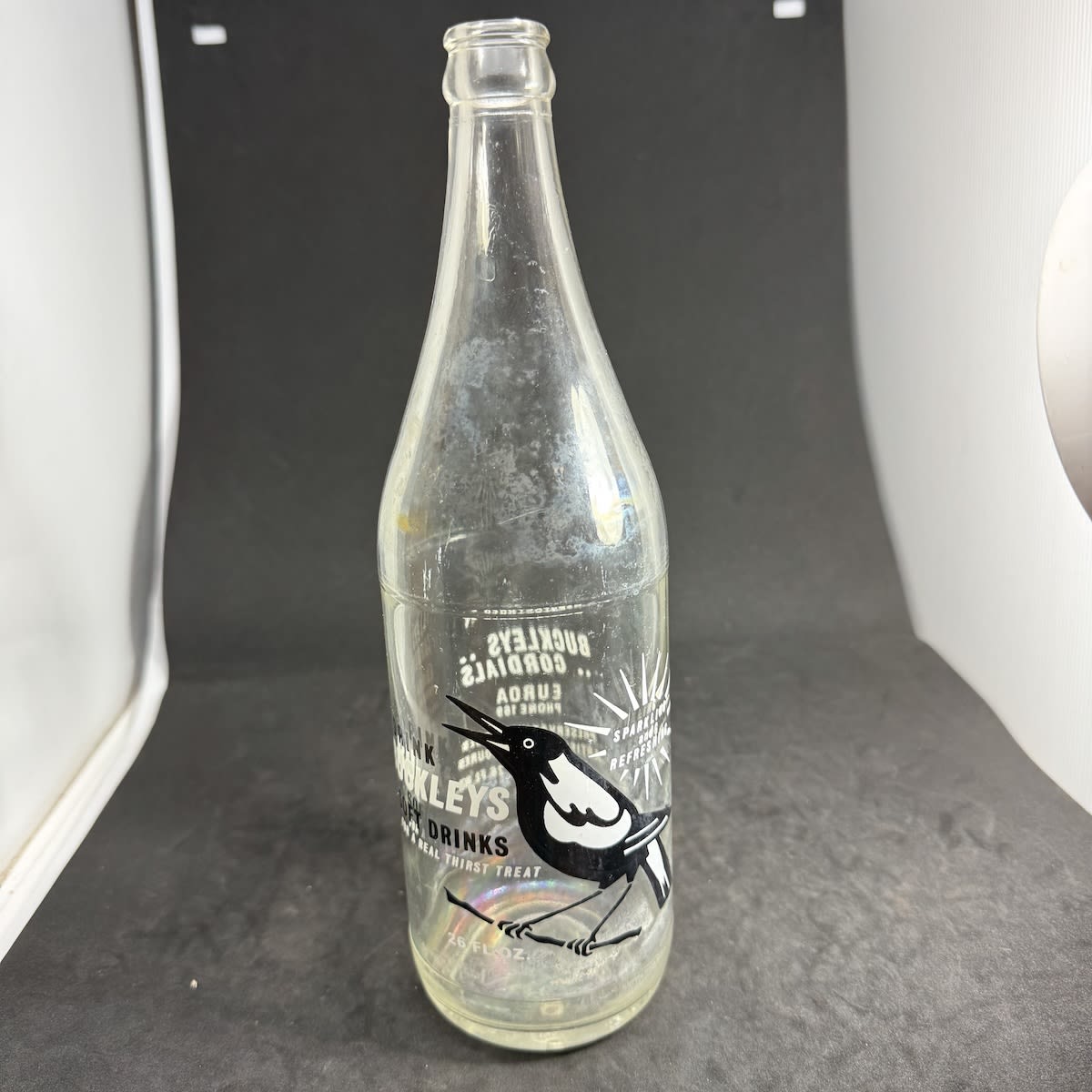 Crown Seal Ceramic Label. Buckleys Euroa. Magpie. 26 oz. Black & White Print. (Victoria)